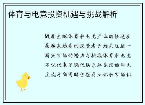体育与电竞投资机遇与挑战解析